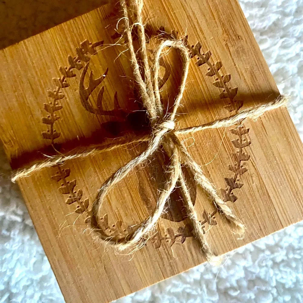 Crate & Barrel Farmhouse Style Deer Head Maplewood Coasters (Set of 4).